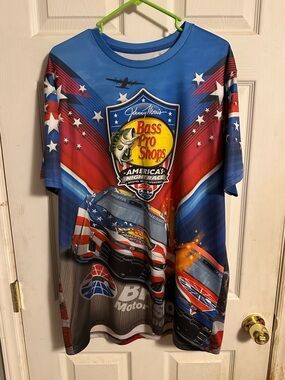 Bass Pro Shops Red, Blue & White Graphic Racing Tee